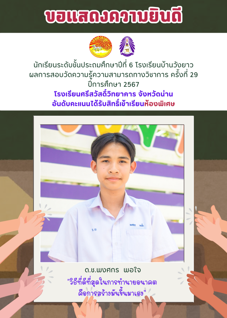 ผลการสอบวัดความรู้ความสามารถทางวิชาการ  ครั้งที่ 29 ปีการศึกษา 2567 โรงเรียนศรีสวัสดิ์วิทยาคาร จังหวัดน่าน